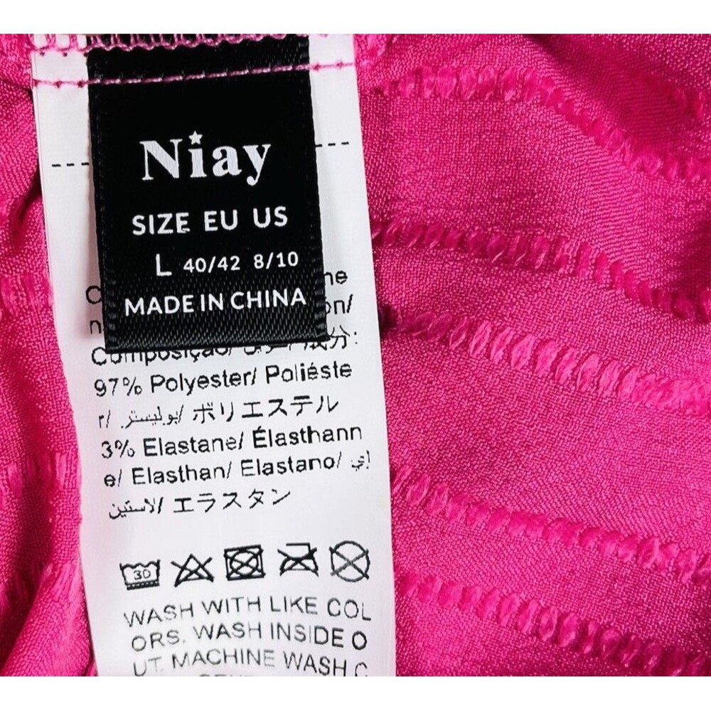 Women’s Hot Pink Pleated Wide Leg Wrap Palazzo Pants Boho Resort L - Picture 4 of 16